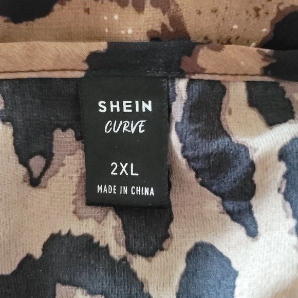 Shein Curve Plus Leopard Print A Line Tiered Ruffle Hem Dress 2X - Picture 6 of 7